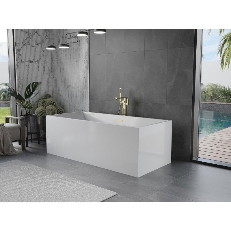 Mexen Vigo freestanding bath 178.5 x 80 cm, white, brushed gold overflow - 51251788000-55
