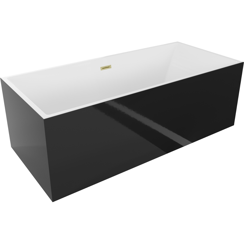 Mexen Vigo freistehende Badewanne 178,5 x 80 cm, weiß/schwarz, gebürsteter Goldüberlauf - 51251788075-55