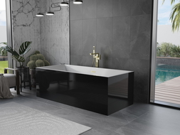 Mexen Vigo freistehende Badewanne 178,5 x 80 cm, weiß/schwarz, Überlauf gold gebürstet - 51251788075-55