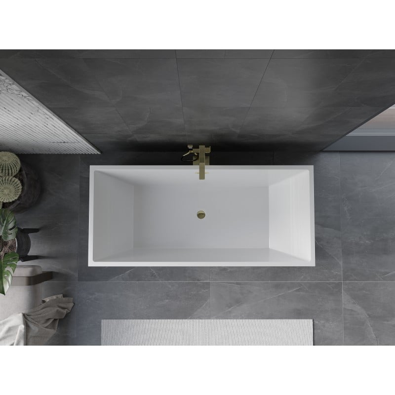Mexen Vigo wanna wolnostojąca 178,5 x 80 cm, biała/czarna, przelew złoty - 51251788075-50
