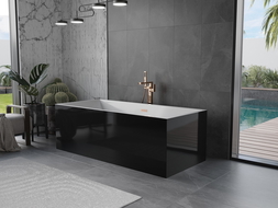 Mexen Vigo freistehende Badewanne 178,5 x 80 cm, weiß/schwarz, gebürsteter Messingüberlauf - 51251788075-65