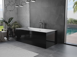 Mexen Vigo freistehende Badewanne 178,5 x 80 cm, weiß/schwarz, Abfluss gun gray gebürstet - 51251788075-66