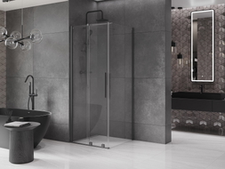 Mexen Velar klizni tuš s kliznim vratima 100 x 100 cm, proziran, gun metal - 871-100-100-01-95