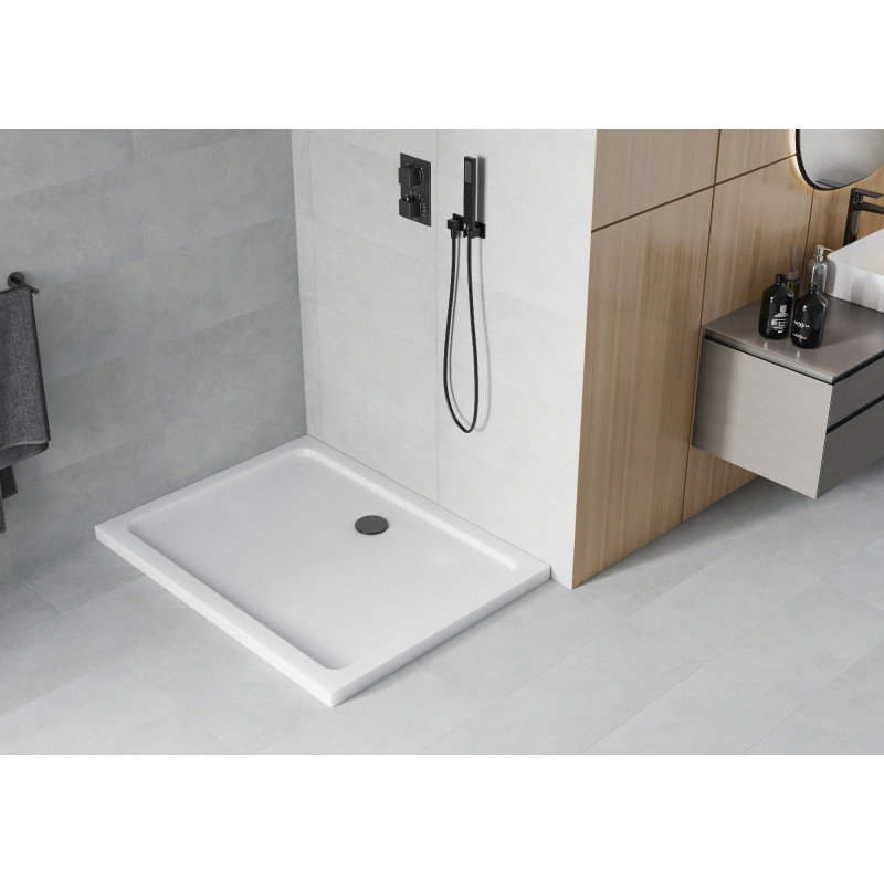 Mexen Flat ristkülikukujuline dušialus slim 90 x 80 cm, valge, must sifoon - 40108090B