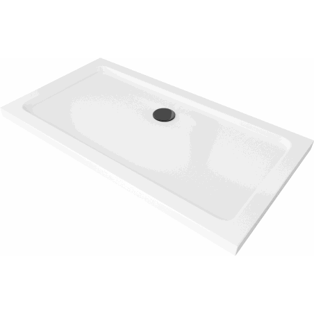 Mexen Flat rechthoekige slanke douchebak 140 x 70 cm, wit, zwarte afvoer - 40107014B