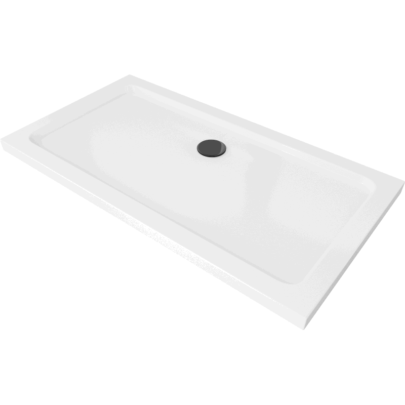 Mexen Flat base de duche retangular slim 130 x 70 cm, branco, sifão preto - 40107013B