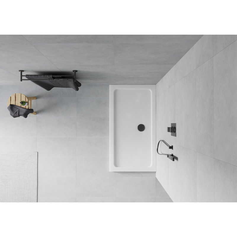 Mexen Flat brodzik prostokątny slim 130 x 70 cm, biały, syfon czarny - 40107013B