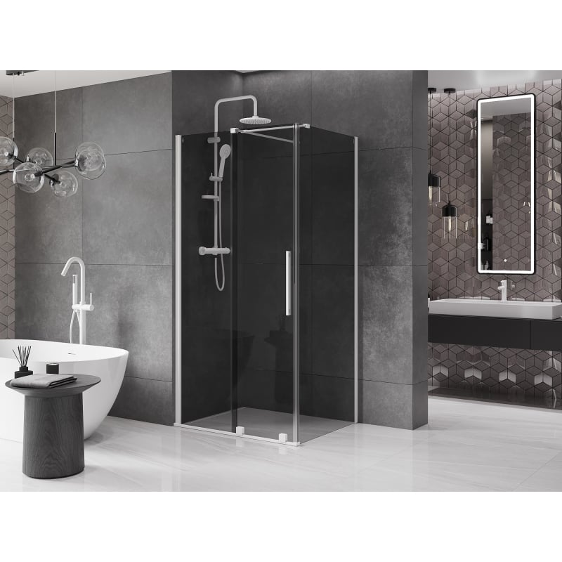 Mexen Velar liuglev dušinurk 130 x 80 cm, grafiit, valge - 871-130-080-41-20