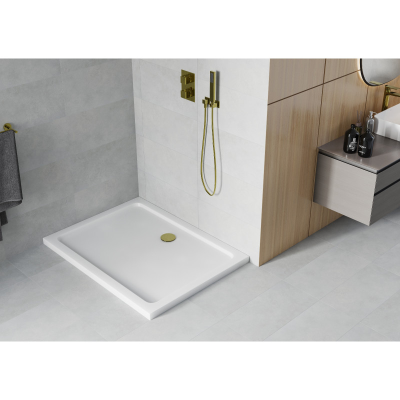 Mexen Flat rechthoekige slim douchebak 120 x 100 cm, wit, gouden sifon - 40101012G