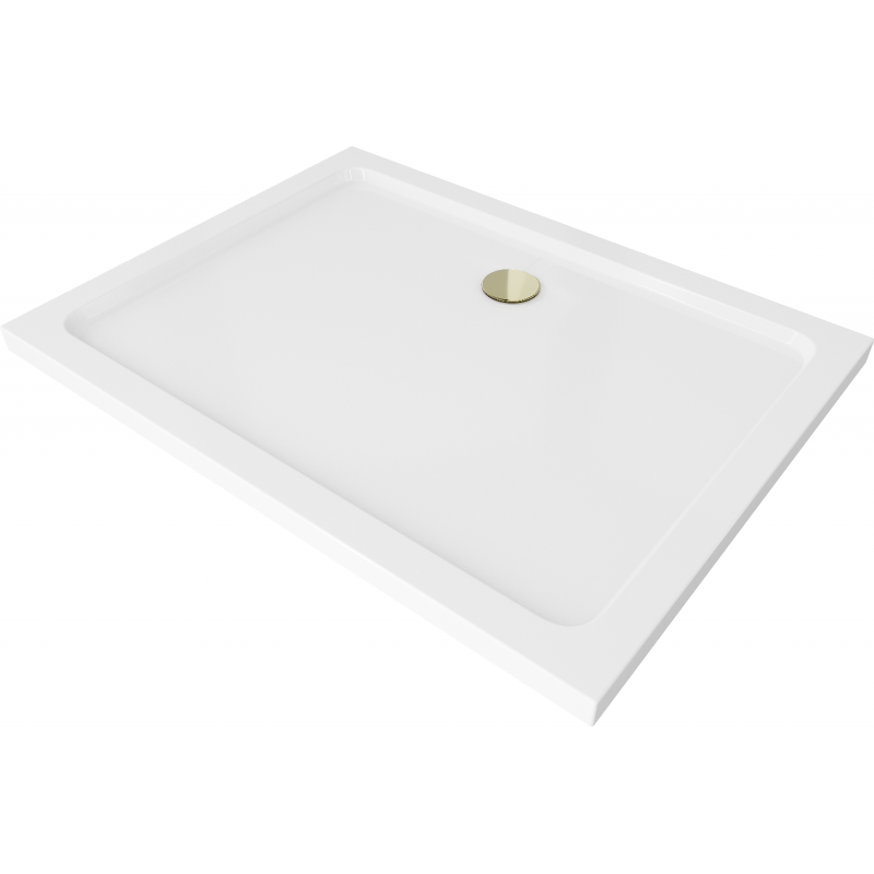 Mexen Flat rechteckige Slim-Duschwanne 130 x 90 cm, weiß, goldener Siphon - 40109013G