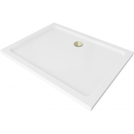 Mexen Flat rechteckige Slim-Duschwanne 130 x 90 cm, weiß, goldener Siphon - 40109013G