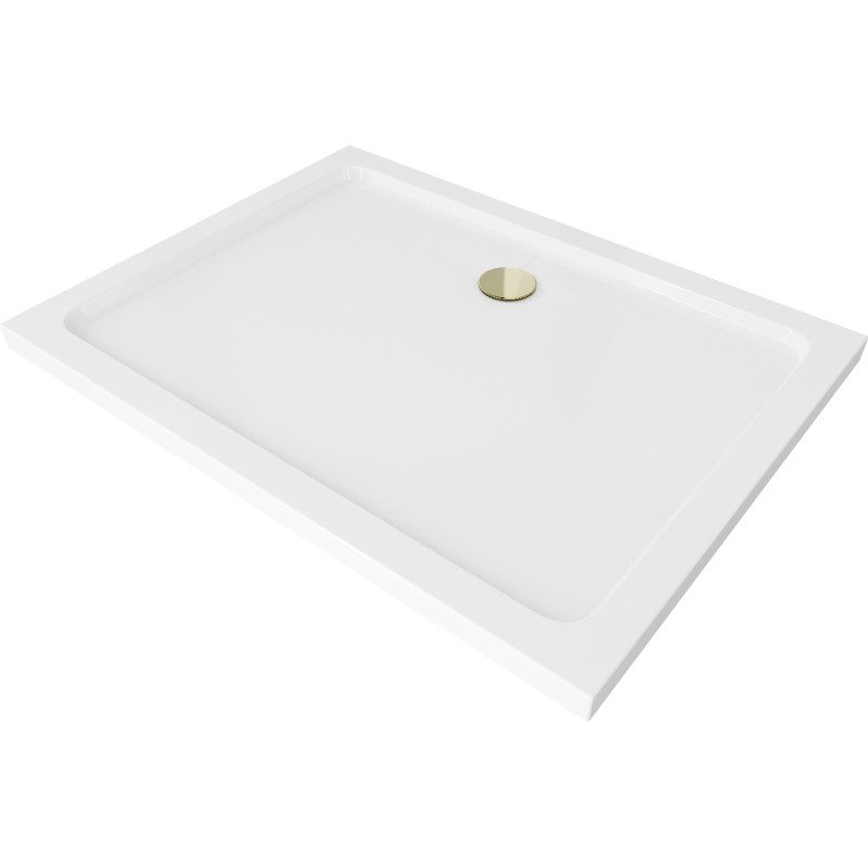 Mexen Flat ristkülikukujuline slim dušialus 100 x 90 cm, valge, kuldne sifoon - 40109010G