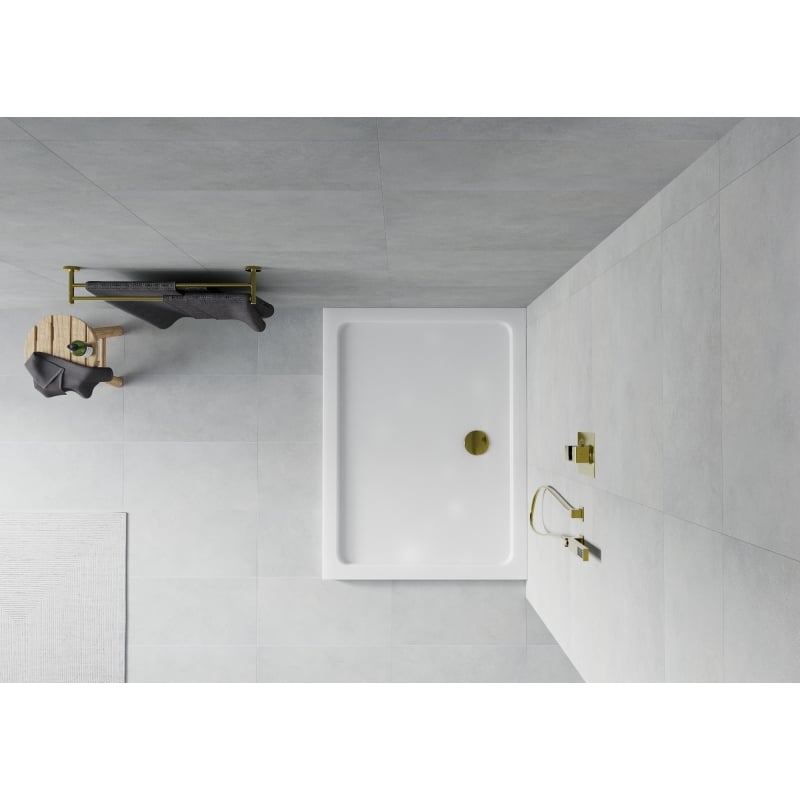 Mexen Flat ristkülikukujuline dušinurk slim 130 x 80 cm, valge, sifoon kuldne - 40108013G