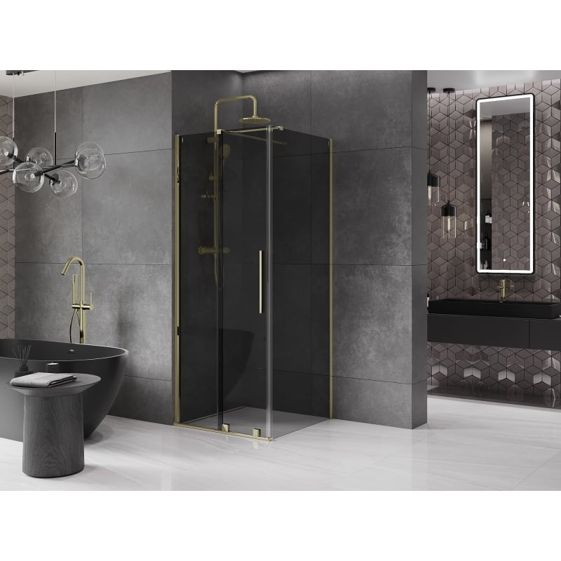 Mexen Velar klizna tuš kabina klizna 90 x 90 cm, grafit, zlatna - 871-090-090-41-50