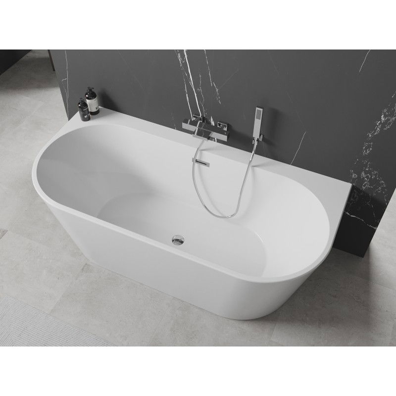 Mexen Oval+ vasca da bagno freestanding a parete 170 x 80 cm, bianca, troppo pieno cromato - 52681708000-01