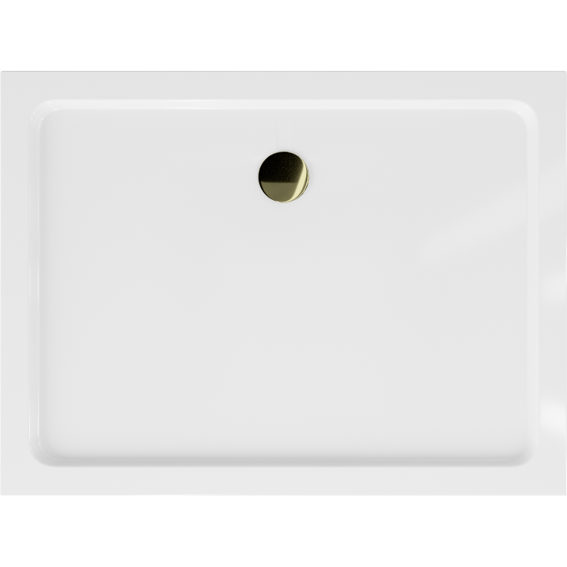 Mexen Flat rectangular slim shower tray 110 x 80 cm, white, golden siphon - 40108011G