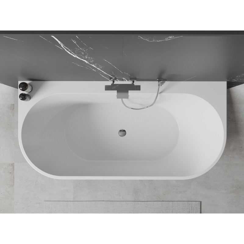 Mexen Oval+ vrijstaand bad tegen de muur 170 x 80 cm, wit, overloop chroom - 52681708000-01