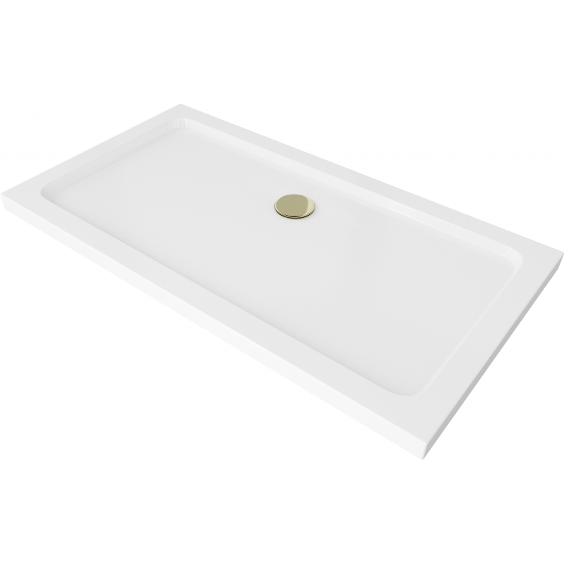 Mexen Flat Rechteckige Slim-Dusche 140 x 70 cm, weiß, goldener Siphon - 40107014G