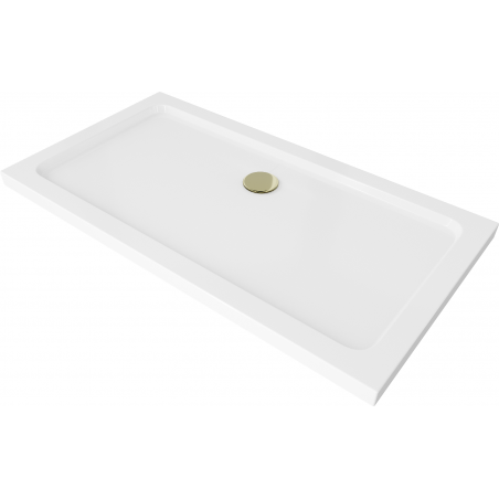 Mexen Flat Rechteckige Slim-Dusche 140 x 70 cm, weiß, goldener Siphon - 40107014G