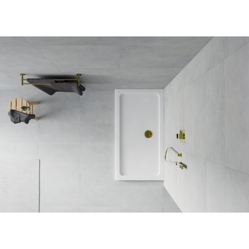 Mexen Flat pravokutna tuš kada slim 140 x 70 cm, bijela, zlatni sifon - 40107014G