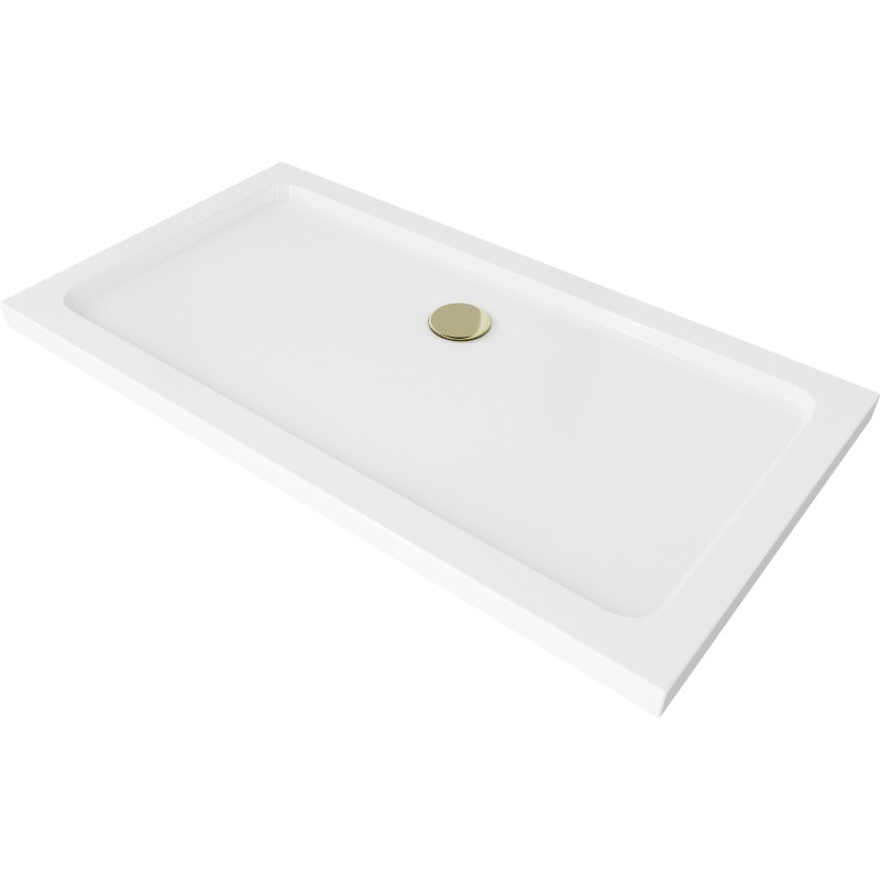 Mexen Flat ristkülikukujuline dušialus slim 130 x 70 cm, valge, kuldne sifoon - 40107013G