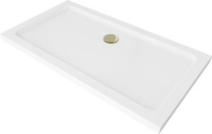 Mexen Flat rechteckige Slim-Duschwanne 130 x 70 cm, weiß, goldener Siphon - 40107013G