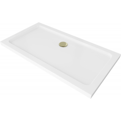 Mexen Flat brodzik prostokątny slim 120 x 70 cm, biały, syfon złoty - 40107012G