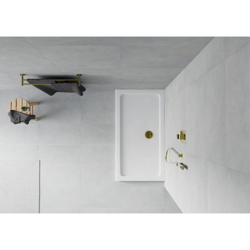 Mexen Flat receveur de douche rectangulaire slim 120 x 70 cm, blanc, siphon doré - 40107012G