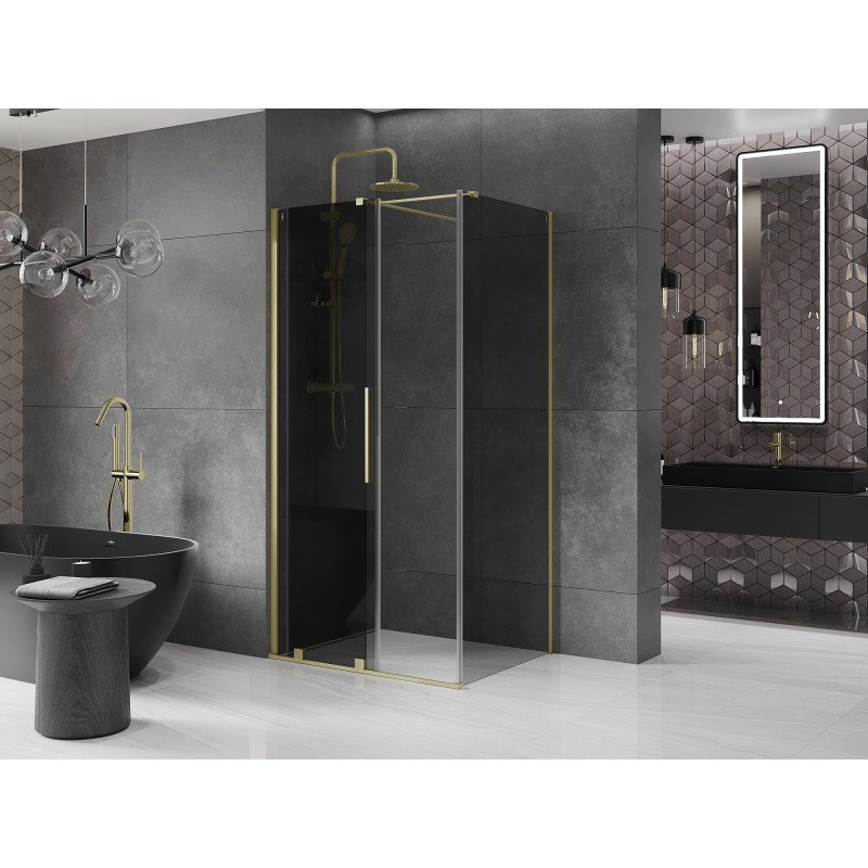 Mexen Velar Sliding Shower Enclosure 100 x 80 cm, Graphite, Brushed Gold - 871-100-080-41-55