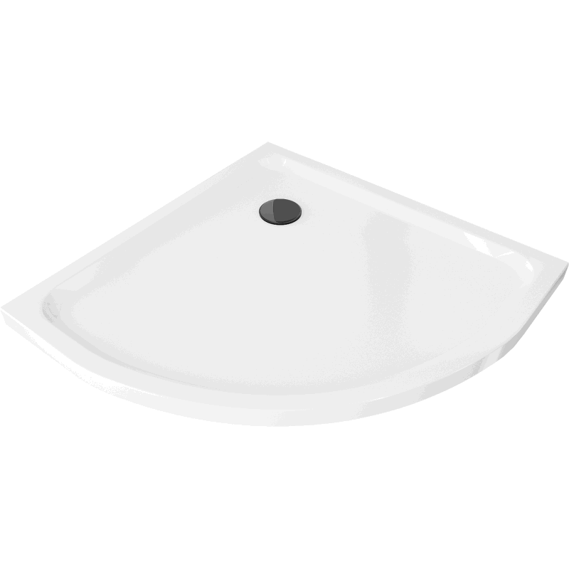 Mexen Flat Duschwanne halbrund slim 90 x 90 cm, weiß, Siphon schwarz - 41109090B