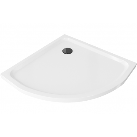 Mexen Flat kwartronde slanke douchebak 80 x 80 cm, wit, zwarte sifon - 41108080B