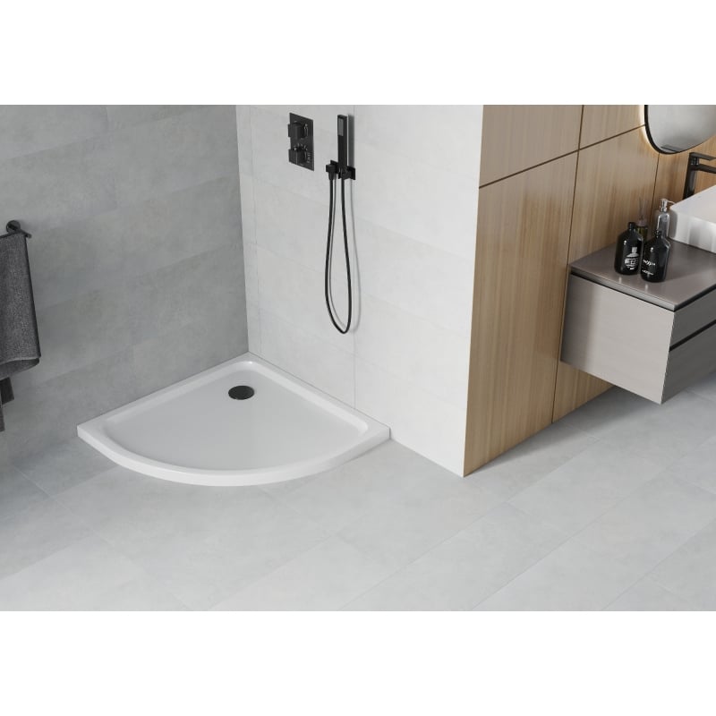 Mexen Flat poolringikujuline slim dušialus 80 x 80 cm, valge, must sifoon - 41108080B