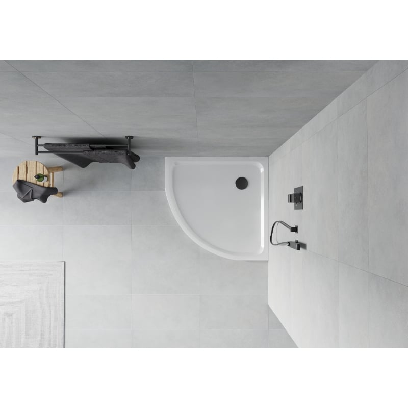 Mexen Flat poolringikujuline slim dušialus 80 x 80 cm, valge, must sifoon - 41108080B