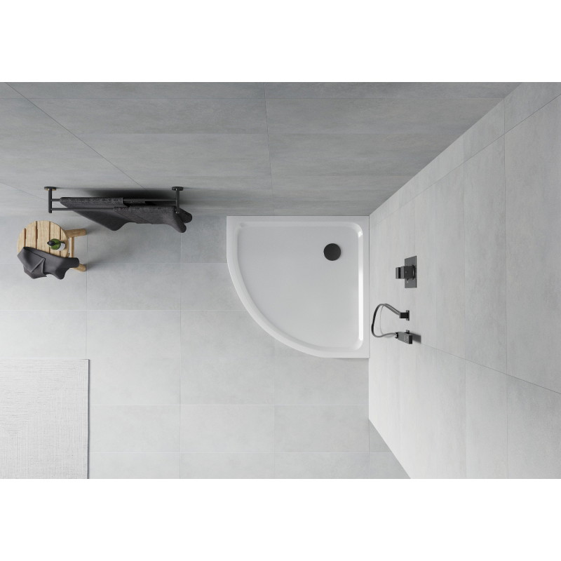 Mexen Flat semicircular shower tray slim 80 x 80 cm, white, black siphon - 41108080B