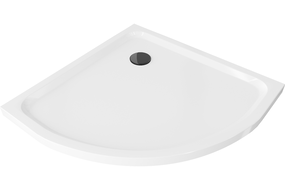 Mexen Flat Duschwanne halbrund slim 70 x 70 cm, weiß, Siphon schwarz - 41107070B