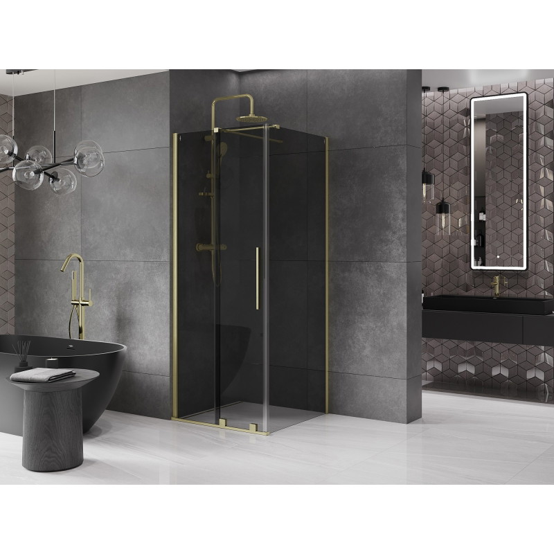 Mexen Velar Sliding Shower Enclosure 110 x 110 cm, Graphite, Brushed Gold - 871-110-110-41-55