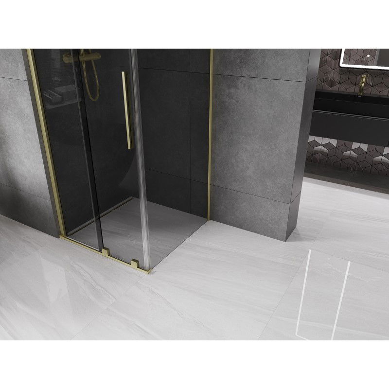 Mexen Velar Sliding Shower Enclosure 90 x 90 cm, Graphite, Brushed Gold - 871-090-090-41-55