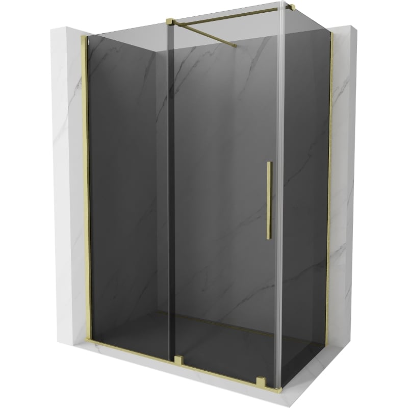 Mexen Velar sliding shower cabin 140 x 75 cm, graphite, brushed gold - 871-140-075-41-55