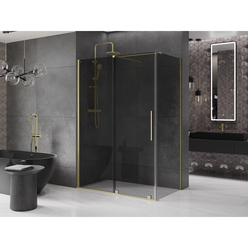 Mexen Velar kabina prysznicowa rozsuwana 140 x 75 cm, grafit, złota szczotkowana - 871-140-075-41-55