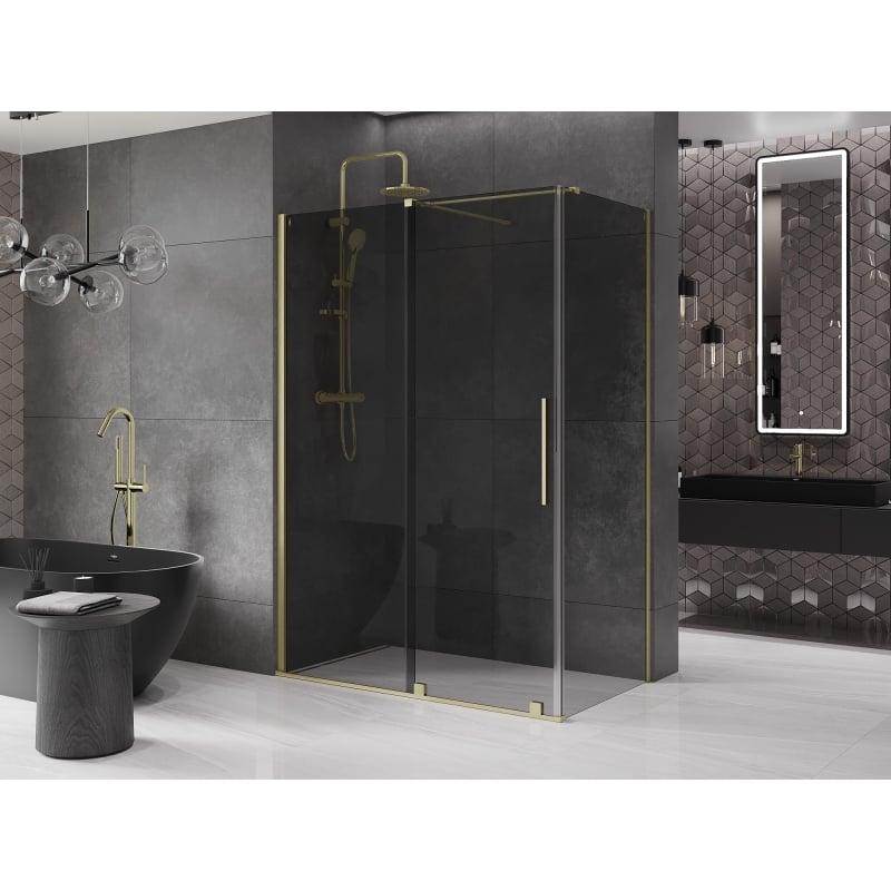 Mexen Velar sliding shower cabin 140 x 75 cm, graphite, brushed gold - 871-140-075-41-55