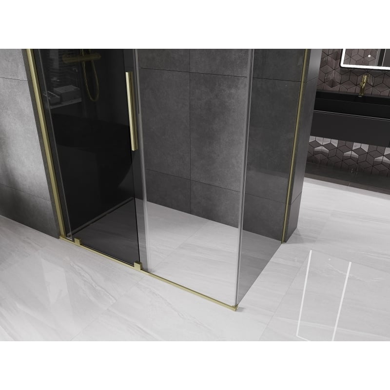 Mexen Velar sliding shower cabin 140 x 75 cm, graphite, brushed gold - 871-140-075-41-55