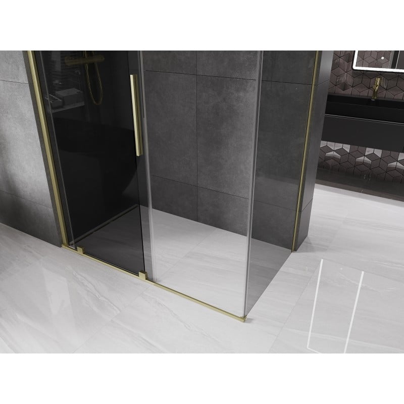 Mexen Velar liukuovellinen suihkukoppi 150 x 90 cm, grafiitti, harjattu kulta - 871-150-090-41-55