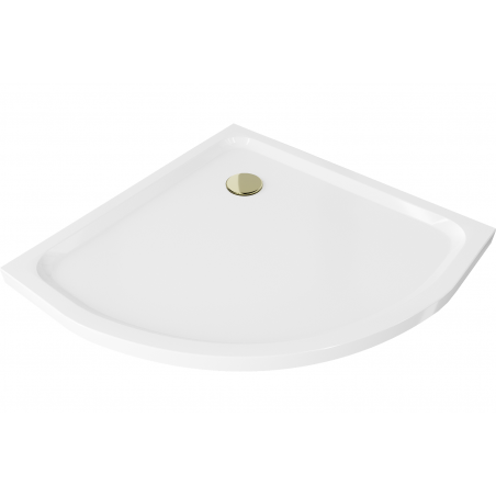 Mexen Flat halfronde douchebak slim 80 x 80 cm, wit, gouden sifon - 41108080G