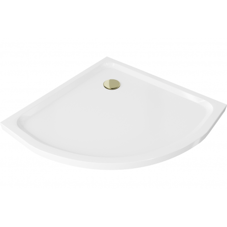Mexen Flat halvcirkelformad duschbricka slim 80 x 80 cm, vit, guld avlopp - 41108080G