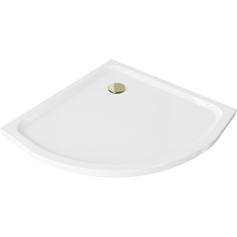 Mexen Flat douchebak halfrond slank 70 x 70 cm, wit, sifon goud - 41107070G