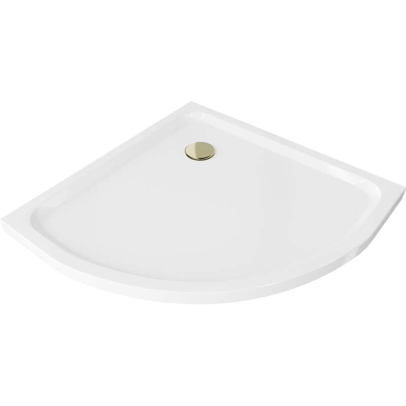 Mexen Flat slim halfronde douchebak 70 x 70 cm, wit, gouden sifon - 41107070G