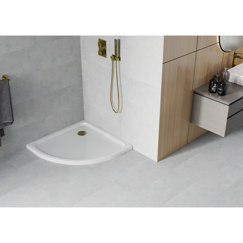 Mexen Flat poolringikujuline dušinurga alus slim 70 x 70 cm, valge, sifoon kuldne - 41107070G