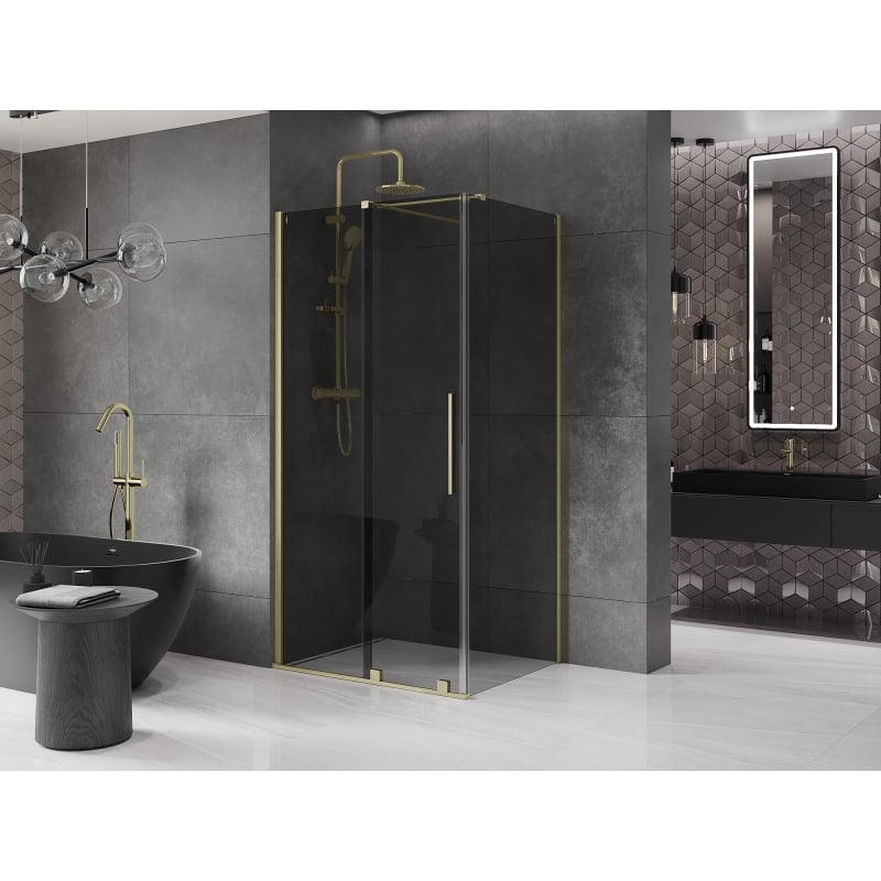 Mexen Velar Sliding Shower Enclosure 140 x 90 cm, Graphite, Brushed Gold - 871-140-090-41-55