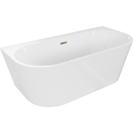 Mexen Oval+ freistehende, wandmontierte Badewanne 170 x 80 cm, weiß, Überlauf gold - 52681708000-50