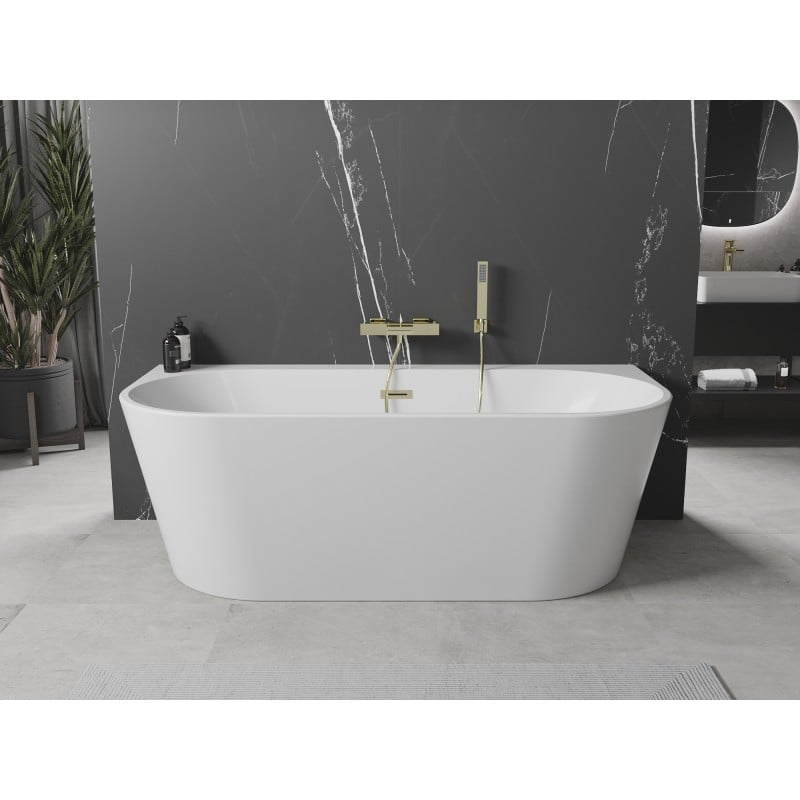 Mexen Oval+ free-standing wall-adjacent bathtub 170 x 80 cm, white, gold overflow - 52681708000-50